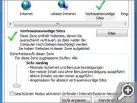 Reiter Sicherheit->Vertrauenswürdige Sites (deutsch)