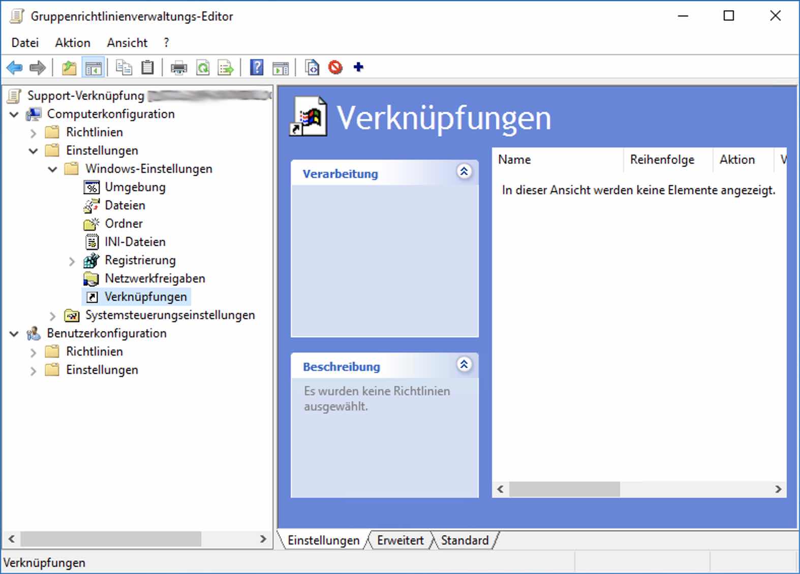 Gruppenrichtlinienverwaltungs-Editor - Computerkonfiguration - Einstellungen - Windows-Einstellungen - Verknüpfungen