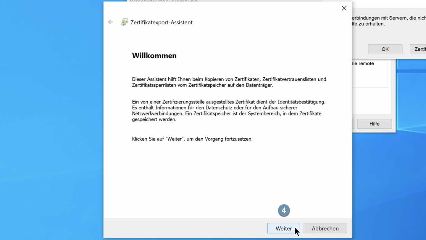 Zertifkatexport-Assistent