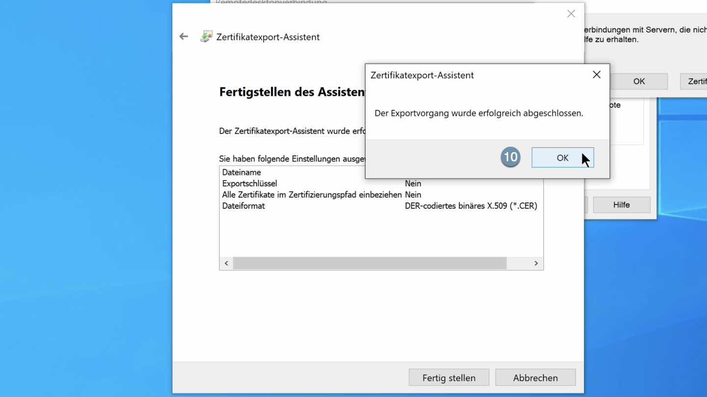 Zertifikatexport-Assistent beenden