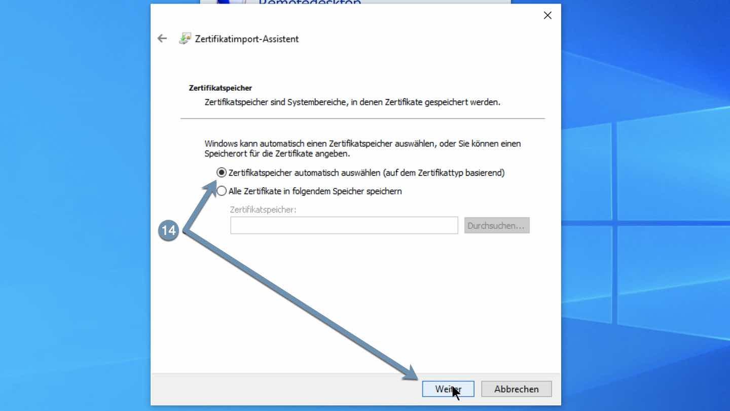 Zertifikatspeicher auswählen