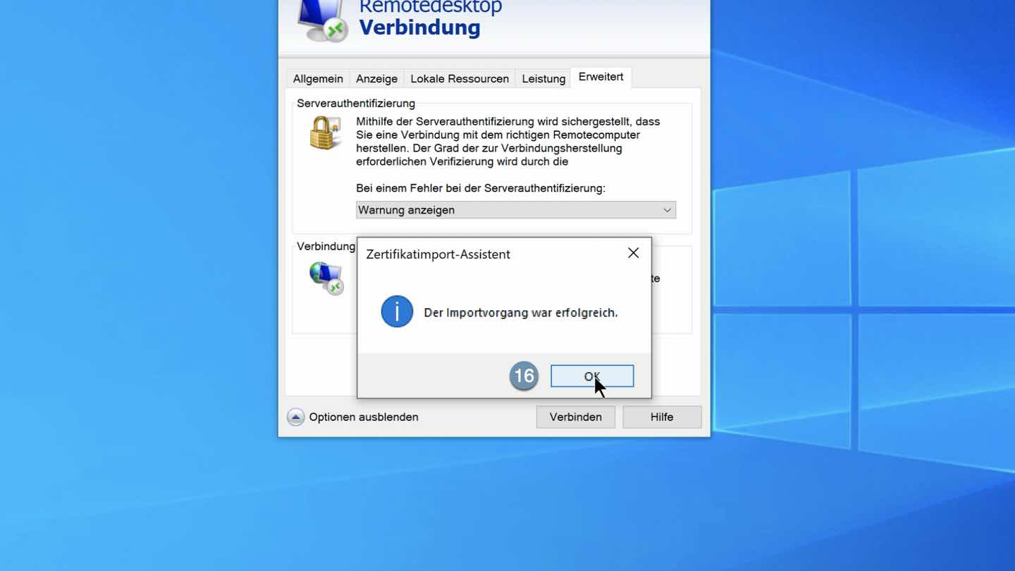 Zertifikatimportvorgang abschließen