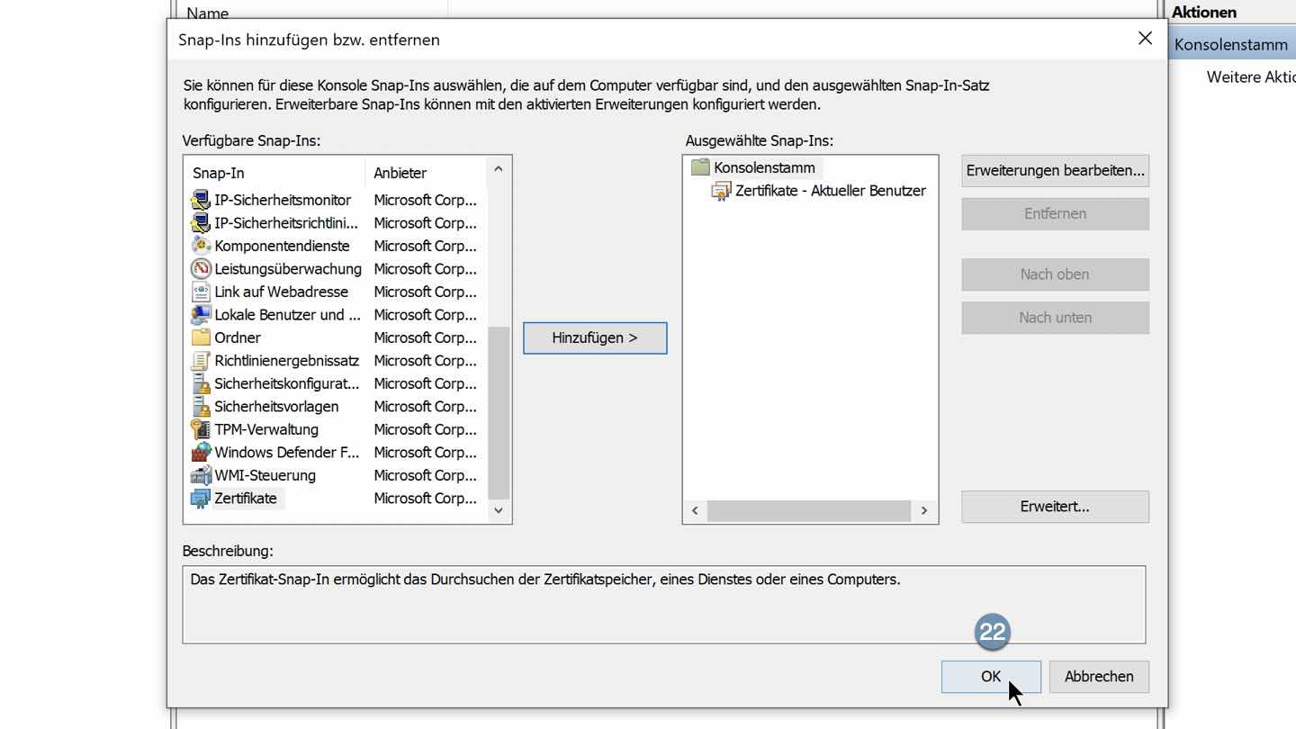 Snap-In hinzufügen bestätigen